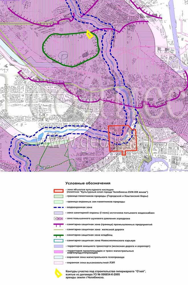 Карта зон санитарной охраны. Инженерно-экологические изыскания перед строительством гипермаркета Окей г. Челябинск